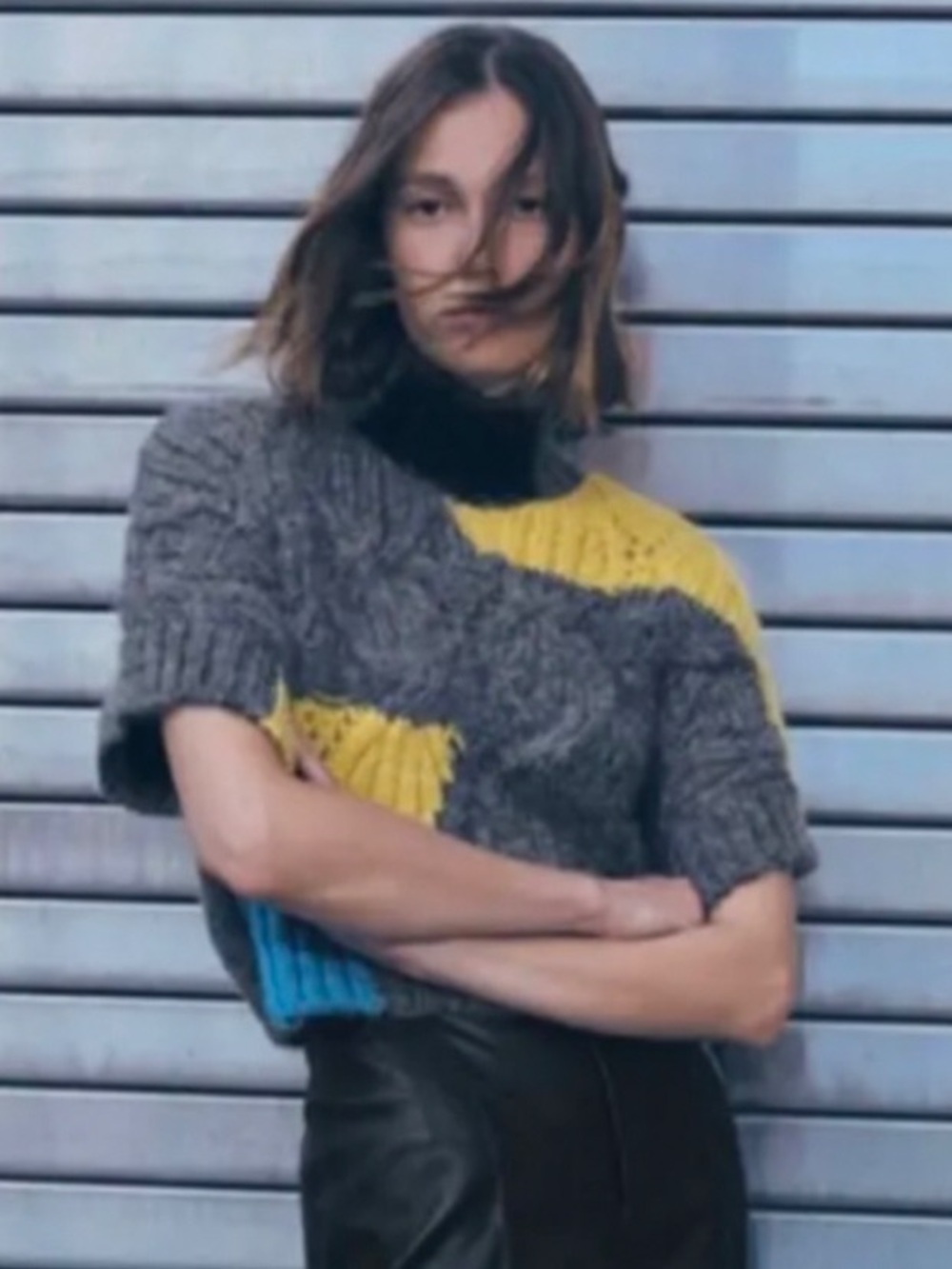 NWT Zara Colourblock Cropped Sweater in Grey, Yellow & Blue - With Wool